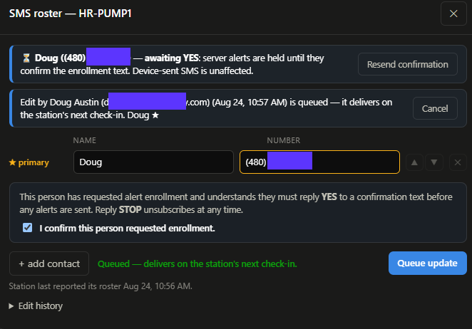 Confirmation SMS and dashboard pending/confirmed states